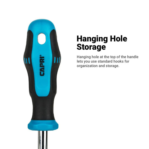 Blue and black Kontour Nut Driver handle with hanging hole storage feature