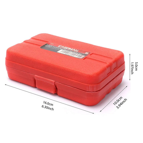Red carrying case for 3/8 Inch Drive Spark Plug Socket Set, 6 Point, Pro Grade, Includes 5/8 Inch, 3/4 Inch, 13/16 Inch, 14Mm And 18Mm Sockets.