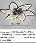Modern dimmable smart fan with flower shade design, Low Profile Ceiling Fan With Lights And Remote, suitable for bedroom and living room.