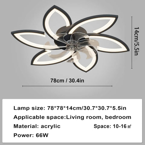 Modern dimmable smart fan with flower shade design, Low Profile Ceiling Fan With Lights And Remote, suitable for bedroom and living room.