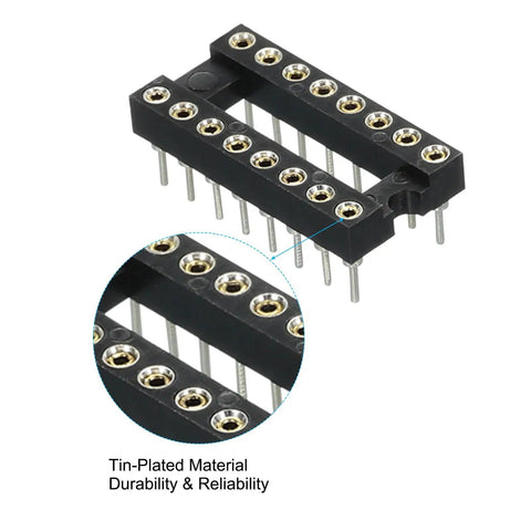 2.54mm Pitch DIP IC Socket Connector Dual Row 16 Pins Round Pins Soldering For Electronics DIY Kits black body