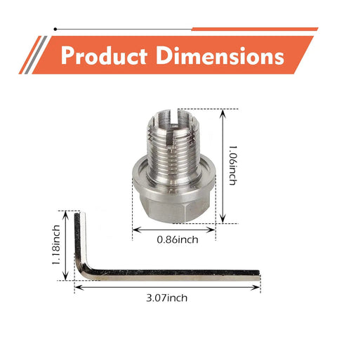Heavy Duty Stainless Steel Oversize M14 X 1.5 Piggyback Oil Drain Plug For Cars With Self Tapping Thread Fix And Free L Wrench Plus O Ring Seal, 1.06 inch plug and L wrench