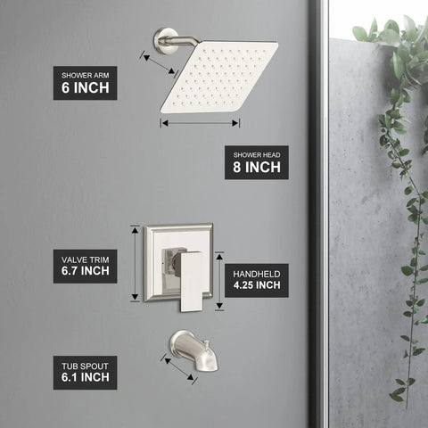 Shower Faucet Set With Tub Spout And Valve Included 8 Inch Rain Shower Head Brushed Nickel Tub And Shower Kit For Bathroom Remodel