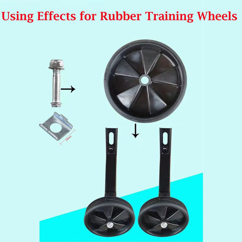 Universal 8 Piece Kids Bicycle Training Wheels Mounting Kit with rubber wheels, M8 bolt, and vertical brackets for easy installation.