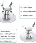 Close-up of 4-point ice blade from Kickin 6 Cup Glass Blender Replacement Jar With Lid Kit, showing stainless steel blades.