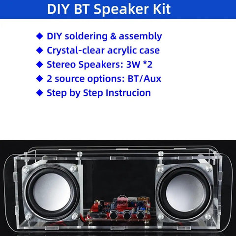 DIY Stereo Speaker Soldering Practice Kit BT Compatible with Complete Components PCB and Enclosure in acrylic case