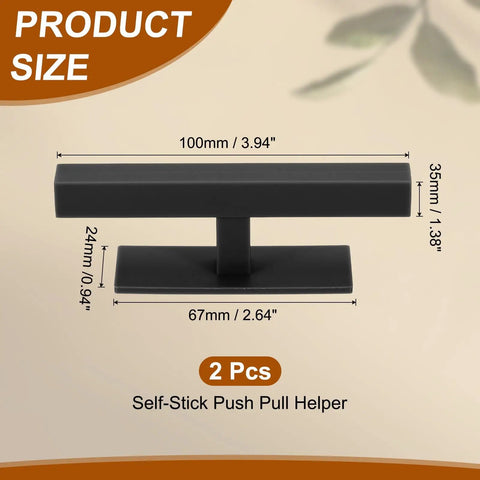Two Pack Self Stick Push Pull Helper For Cabinets And Doors 4 Inch Plastic Adhesive Rectangle Stick On Handle For Kitchen Cabinets Windows Sliding Closets And Wardrobe Black, 100mm x 35mm
