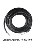 Rugged PVC Air Compressor Hose 24.6 Feet With Quick Connect, coiled black hose with quick coupler, ideal for pneumatic tools.
