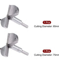 Two-piece Forstner drill bit set, 75mm and 85mm cutting diameters, tungsten carbide, gray