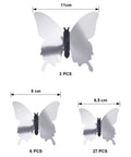 3D Mirror Butterfly Wall Decor Kit With 48 Removable Stickers In Silver Finish Large 11 Cm Medium 8 Cm Small 6.5 Cm