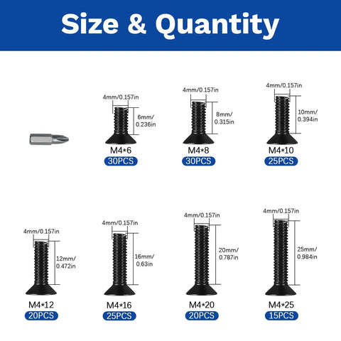 Heavy Duty M4 Hex Socket Head Cap Screws Kit Pack 430Pcs M4 Bolts sizes 6mm to 25mm