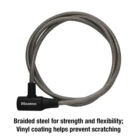 Braided steel 6 Ft Bike Cable Lock Keyed Security Cable For Bikes And Outdoor Gear, vinyl coated, durable and flexible