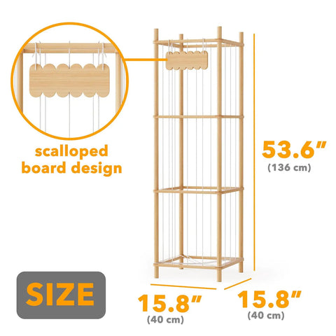 Large Capacity Stuffed Animal Storage Organizer For Playroom, Wood Zoo Toy Cage, 15.8W x 53.6H inches, scalloped design