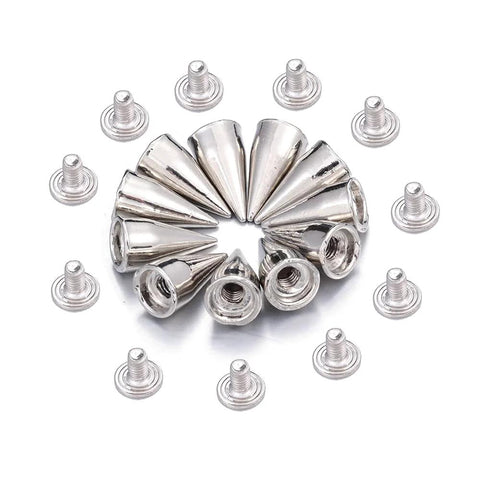 10pcs silver 7x14mm round-cone metal screwback studs for clothes, shoes, bags
