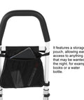 Close-up of Sturdy Stainless Steel Bed Rail Safety Aid with anti-slip handrail, featuring convenient storage pouch.