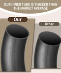 Comparison of thicker Beefy 14x2.125 inner tube side by side with standard tube, illustrating durability and quality.