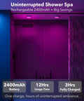 Rechargeable Puck Lights With Remote Control 2400mAh USB C Rechargeable Tap Lights illuminating a shower with purple light.