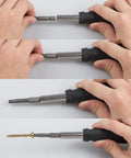 Hands using Beefy 12 Piece Torx Bit Set With One Quarter Inch Hex Shank T5 To T40 S2 Steel Tamper Proof 6 Point Security Star Bits