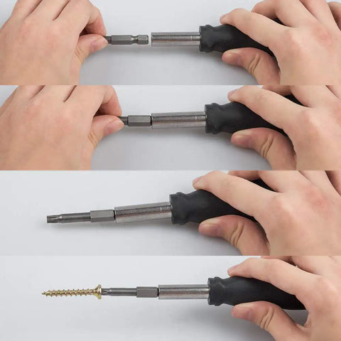 Hands using Beefy 12 Piece Torx Bit Set With One Quarter Inch Hex Shank T5 To T40 S2 Steel Tamper Proof 6 Point Security Star Bits