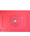 Solid As A Rock Aluminum Router Table Insert Plate Featuring Bullseye Center Bore For Rapid Wood Milling Snap In Guide Table Swap top view with measurement guide.