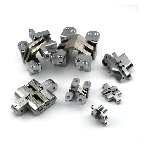 Top Shelf 2 Piece 304 Stainless Steel Hidden Cabinet Hinges For Kitchen Furniture showcasing multiple hinge designs and finishes.