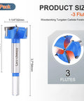 Heavy Duty Forstner Drill Bit 1-1/4 Inch 32 Mm Tungsten Carbide Tips with 3 flutes for woodworking, 64 mm cut depth.