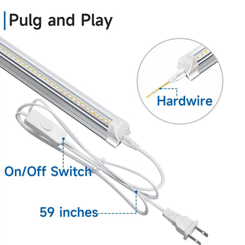 Ultra Bright 4Ft LED Shop Light 40W 5000LM 5000K Daylight T8 Integrated Fixture with on-off switch and plug