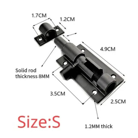 Heavy Duty Sliding Bolt Latch With Slick Automatic Glide Features Rock Solid Aluminum Alloy Build, Size S, dimensions shown.