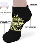 Are We There Yet Ankle Socks Five Pair Pack Moisture Wicking Athletic Socks for Running and Gym with RV graphic design