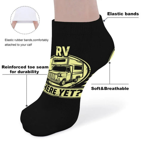 Are We There Yet Ankle Socks Five Pair Pack Moisture Wicking Athletic Socks for Running and Gym with RV graphic design