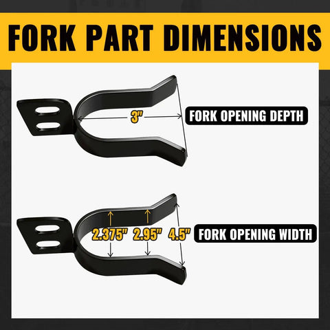 Diagram showing dimensions of black chain link gate latch for fence posts spaced 1-3/8 to 2-3/8 inches, includes padlock hole.