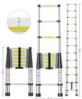 12.5 Foot Aluminum Telescoping Ladder With Two Replacement Non Slip Rubber Covers Portable Multi Purpose Extension Ladder For Indoor Outdoor DIY Projects Easy Auto Lock Stages 330 Pound Load Capacity in various positions and measurements