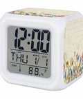 Super Chill Wildflower Digital Alarm Clock With Truly Silent Operation, Integrated Nightlight and Easy Snooze Button, Displays Time Date and Temperature, A Must Have Bedroom Essential with floral design.