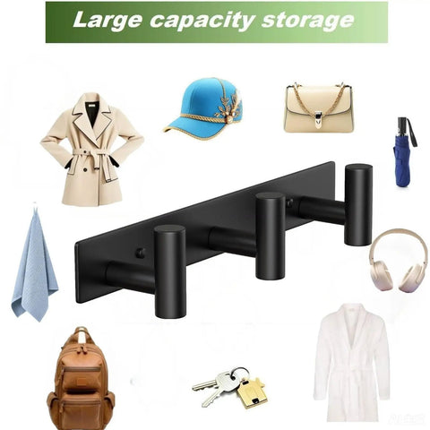 Heavy Duty Stainless Steel Wall Mounted Coat Rack With 3 Hooks Built To Last In Black Finish for holding various items.