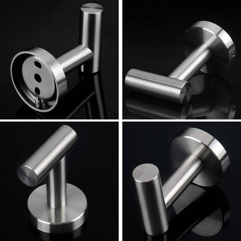 304 Stainless Steel Towel Hooks And Robe Hooks Wall Mounted With Brushed Nickel Finish Heavy Duty Coat Hooks For Bathroom Kitchen Living Room Hotel Garage Rustproof Durable 4 Pack - close-up and side views