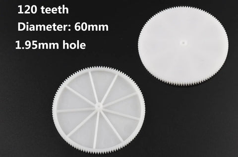Awesome 200 Piece Plastic Gear Set For DIY Robots And Toys Including Crown Gears, Spur Gears, Worm Gears; 120 teeth, 60mm diameter