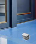 Stainless Steel Glass Door Hinge Set For Cabinets And Shower Enclosures, All Weather Heavy Duty Glass Clamp Hardware, Built To Last Bathroom Cabinet Cupboard Hinges For Glass Doors, shown on a glass door