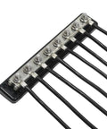 Top Shelf Heavy Duty Copper Battery Bus Bar Rated 600 Amp With Eight Three Eighth Posts And Flame Retardant Housing, close-up view.