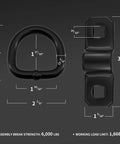 Heavy Duty 3 Eighth Inch Tie Down D Ring Anchors With Mounting Bracket Pack Of Six, dimensions and specifications shown