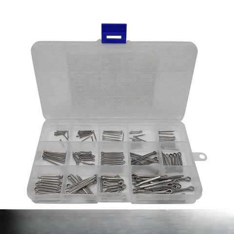 Stainless Steel 304 Cotter Pin Set, 150-Piece Assortment Kit From M1 To M3, Rust Resistant For Mechanical Fastening And Industrial Applications, Includes Durable Storage Box And Organized Compartments; open organizer with assorted cotter pins