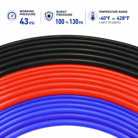 Solid Black Silicone Vacuum Hose Kit With 6 PCS Assorted Diameters Including 3M 4M And 10M Plus 5M 8M And 6M Sizes Each Measuring A Full 10 Feet Long For Heavy Duty Automotive And DIY Projects Using Premium Raw Materials That Stay Flexible black red blue hoses