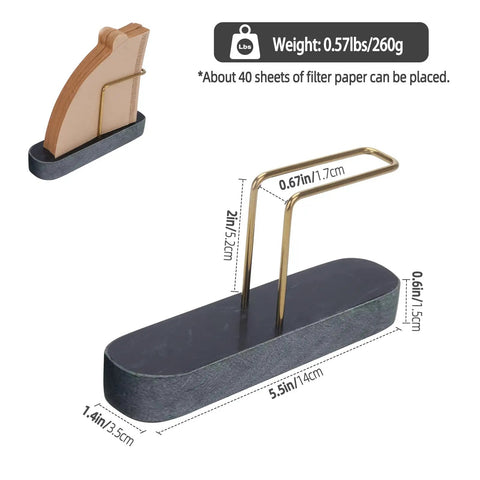Marble And Brass Cone Coffee Filter Holder Stand For V60 Filters Size 01 02 04 with 40-filter capacity, black base