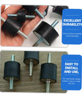 Top Tier Rubber Isolator Mounts For High Elasticity Vibration Dampening Pads stacked and shown with steel threading for easy installation.