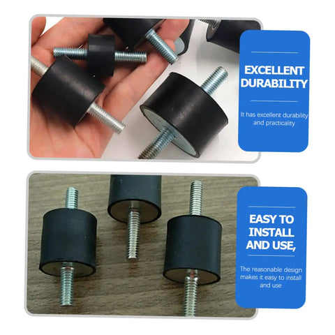 Top Tier Rubber Isolator Mounts For High Elasticity Vibration Dampening Pads stacked and shown with steel threading for easy installation.
