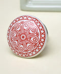 One Hundred Piece Red Ceramic Wheel Flat Drawer Knobs For Kitchen Cabinets Dresser Pulls with floral design, 1.5 inch diameter.