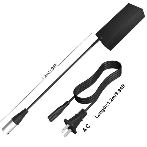 42V 2A E Bike Charger With 3 Pin XLR Male Connector For 36V Batteries Fast Safe Charging Wide Input 100 240V AC Two Prong Output Power Cord Adapter For Most 42V E Bikes
