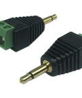 Three Point Five Millimeter Ts Mono Male To Two Pin Screw Terminal Female Aux Headphone Adapter Solderless Balun Converter two pack black.