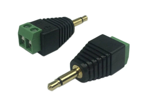 Three Point Five Millimeter Ts Mono Male To Two Pin Screw Terminal Female Aux Headphone Adapter Solderless Balun Converter two pack black.