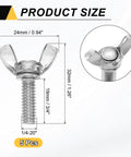 Top Tier 5 Piece 1/4 20 X 3/4 Wing Butterfly Screws Crafted From Heavy Duty 304 Stainless Steel, detailed size illustration.