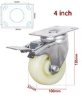 Heavy Duty 100mm Swivel Plate Casters With Quiet Nylon Wheels And Brakes For Trolleys Carts And Transport Equipment 440kg Capacity Built To Haul Smooth Quiet Glide Durable And Reliable, 4 inch caster with brake